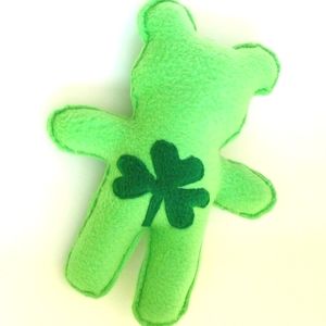 Teddy Bear Stuffed Animal Green Shamrock Pillow St Patricks Irish Fleece